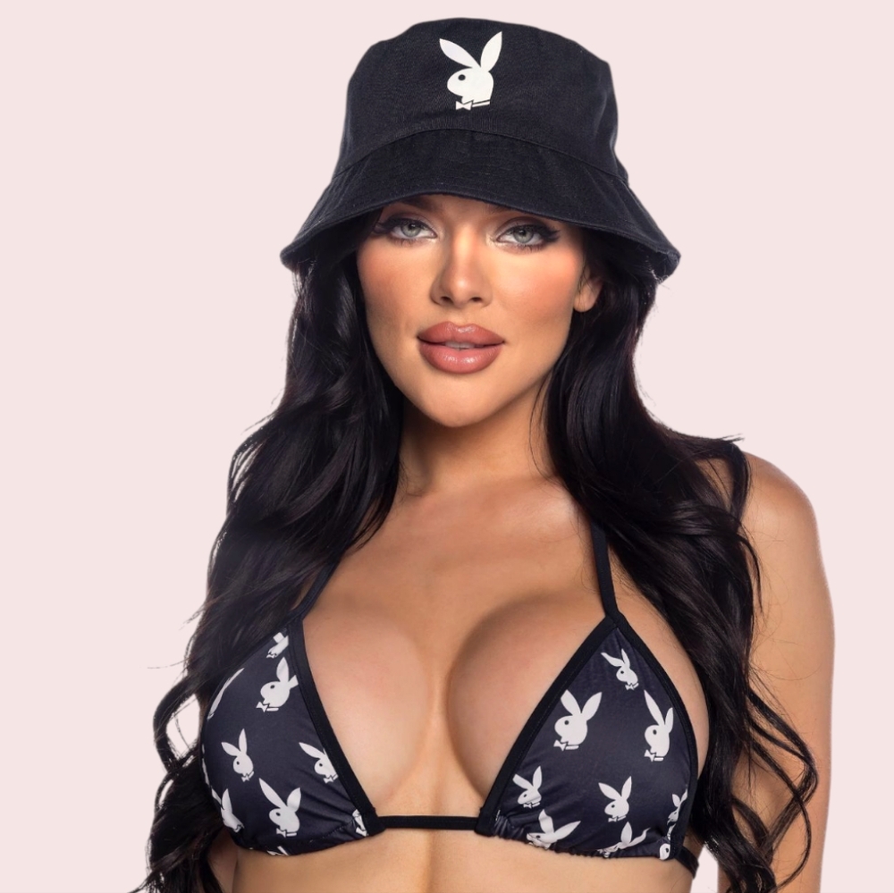 Lids Playboy Bunny Reversible Bucket Hat in Black w/ Gold Embroidery